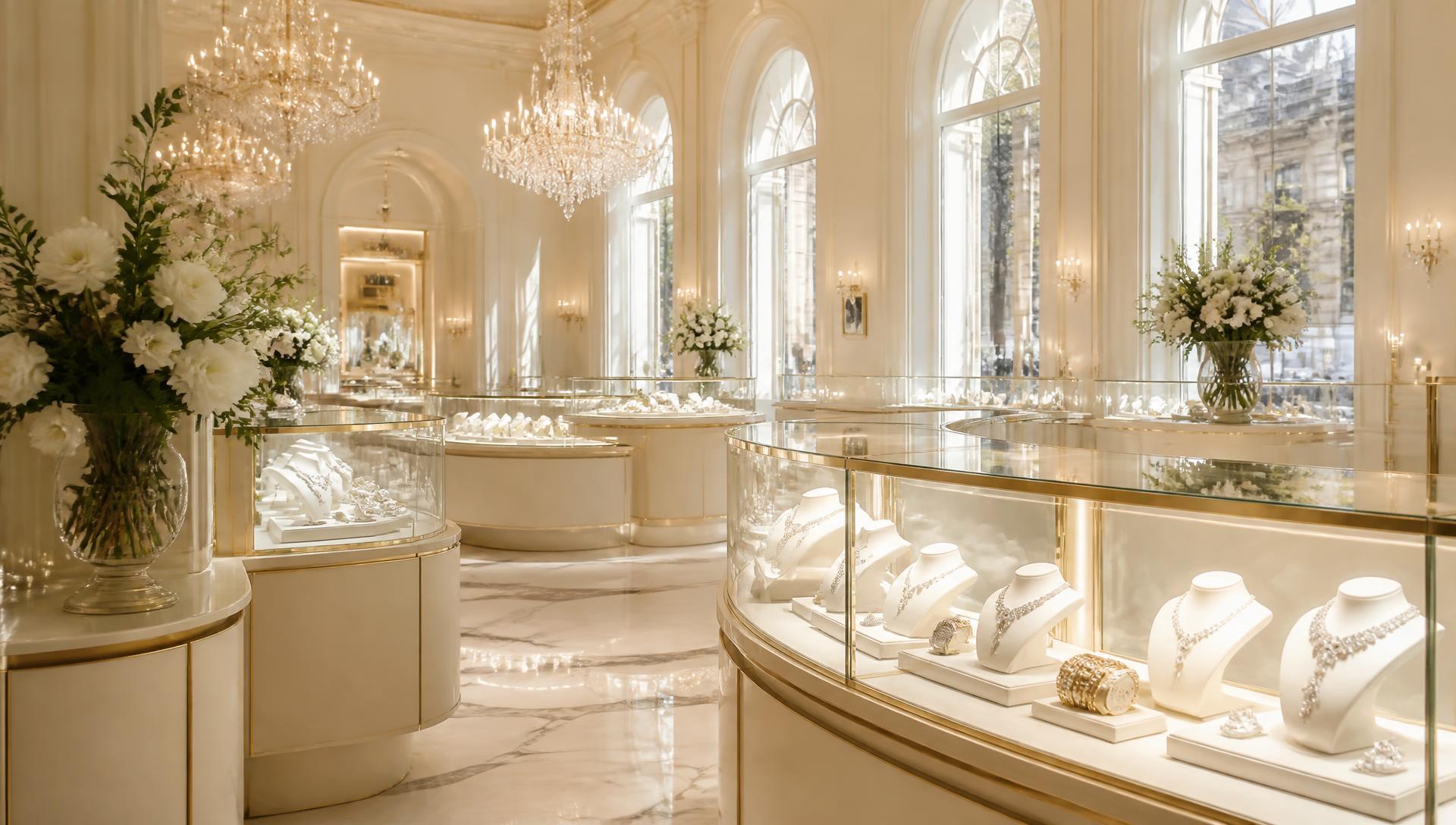 Exklusiver Juwelier Showroom mit Vitrinen