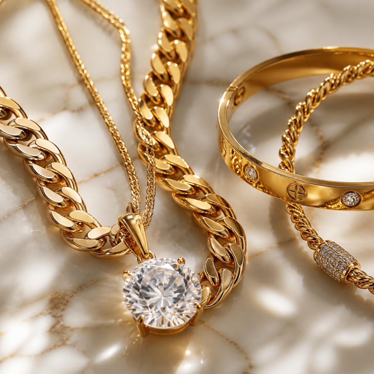 Goldketten und Diamant Anhänger